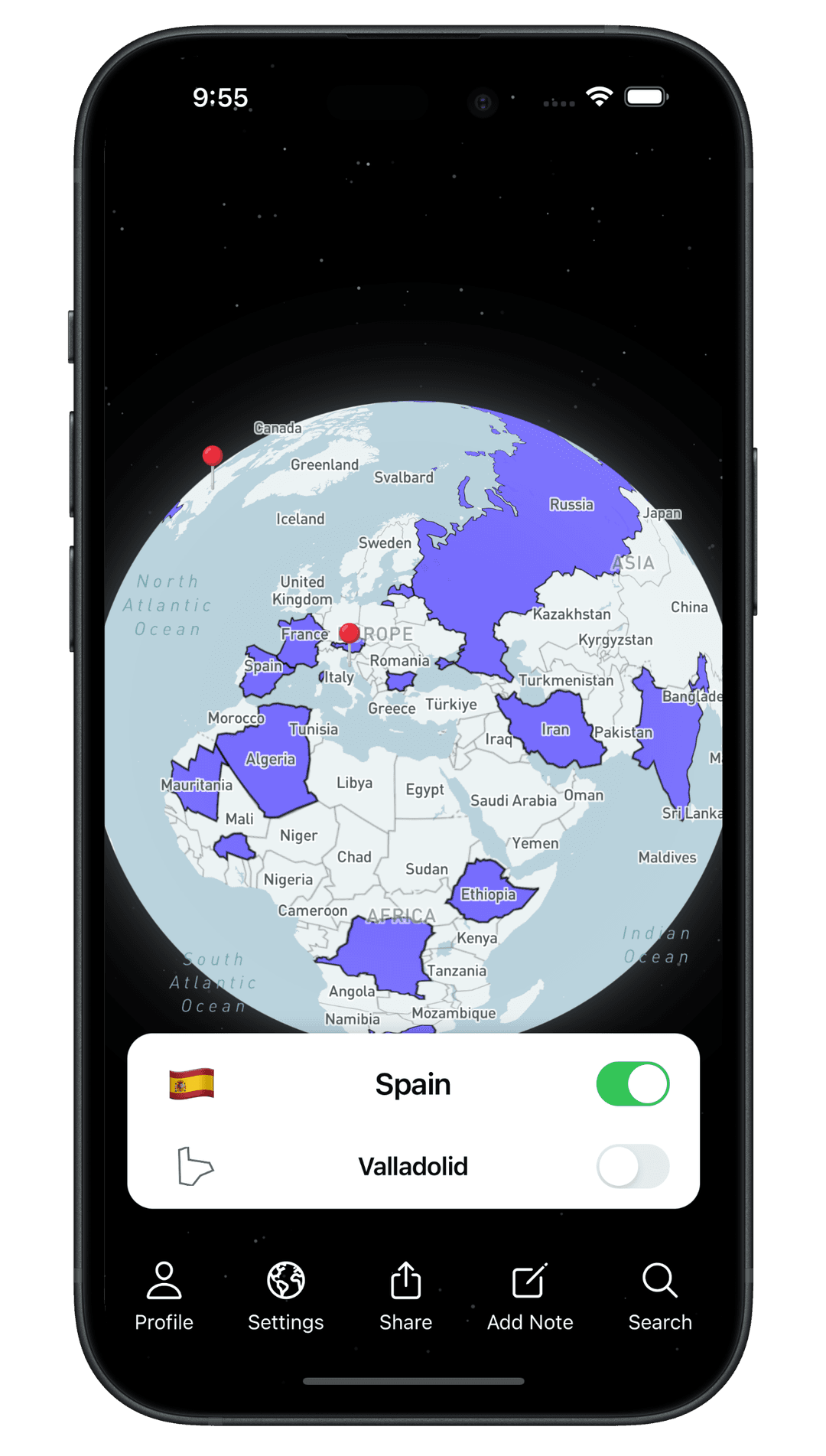 Travel app interface
